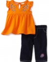 Baby Togs Baby-girls Newborn Orange Jersey Knit Babydoll Top With Embroidery Denim Jean, Orange, 6-9 Months