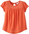 Beautees Girls 2-6x High Low Baby Doll Top, Hot Coral, 4