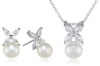 Platinum Plated Sterling Silver Freshwater Cultured Pearl Earrings and Pendant Necklace Set