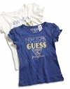 GUESS Kids Girls Little Girl Puff-Sleeve Logo Tee, BLUE (2T)