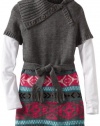 Energie Girls 7-16 Catherine Split Neck Sweater Dress, Grey, Medium