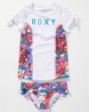 Roxy Girls 2-6X Wave Rush Rashguard Swimsuit Set, Sea Salt, 2T