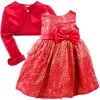Youngland Girls Red Sparkle Mesh Holiday Dress and Shrug 4T- Red