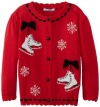 Hartstrings Girls 2-6X Toddler Cotton Sweater Cardigan with Ice Skating Motif, Red, 2T