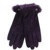 Warmen Women's Pigskin Suede Leather Winter Lined Gloves Rabbit Fur Trim