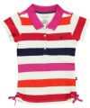 Nautica Girls 7-16 Short Sleeve Multi Stripe Polo with Cinch Detail, Bright Pink, 5