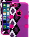 myLife (TM) Hot Pink + Black Argyle Plaid 3 Layer (Hybrid Flex Gel) Grip Case for New Apple iPhone 5C Touch Phone (External 2 Piece Full Body Defender Armor Rubberized Shell + Internal Gel Fit Silicone Flex Protector + Lifetime Waranty + Sealed Inside myL