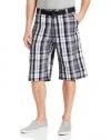 Southpole Men's Plaid Shorts with Matching Color Belt and Fine Plaid Design