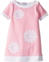 Hartstrings Girls 2-6X Short Sleeve Knit Ponte Dress with Floral Applique, Prism Pink, 2T