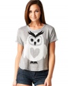 The Classic Brand Womens Owl With Heart Knitted Short Sleeve Sweater T Shirt GREY Small