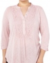 NY Collection Women's Plus-Size 3/4 Sleeve Top with Lace Yoke