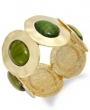 Style&co. Bracelet, Gold-Tone Green Hammered Disk Bracelet