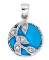 CleverEve Designer Series Sterling Silver Branch Circle CZ Leaf Pendant w/ Simulated Turquoise