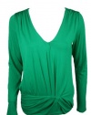 Studio M Womens Green V Neck Stretch Long Sleeve Knit Pleated Top