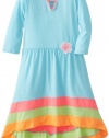 Ella and Lulu Girls 7-16 3/4 Length Sleeve Colorblock Dress, Aqua, 10