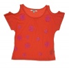 DKNY Girls 7-16 Tangerine Rhinestone Flower Peek-a-Boo Sleeve Top L Orange
