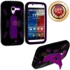 myLife (TM) Black + Purple Survivor Shield (Built In Kickstand) for Moto X by Motorola (Fits Google Play Edition, XT1049, XT1053, XT1055, XT1056, XT1058, XT1060) Smartphone Body Glove Case (External Soft Silicone Protective Gel + 2 Piece Internal Snap Gua
