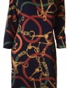 RALPH LAUREN Women's 3/4 Sleeve Bridle-Print Button Shoulder Dress