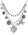 Betsey Johnson Iconic Amethyst Crystal Heart Multi-Charm Necklace, 19