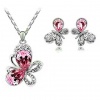 Everbling Butterfly Dark Pink Swarovski Elements Crystal Pendant Necklace 18 and Earrings Jewelry Set