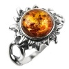 Honey Amber and Sterling Silver Medium Flaming Sun Ring Sizes 5,6,7,8,9,10,11,12