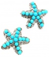 Fancy Sparkling Crystal and Faux Turquoise Beaded Silver Tone Starfish Stud Earrings for Teens and Women