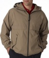 UltraClub Men's Microfiber Hooded Zip-Front Jacket 8908-Driftwood-S