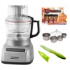 KitchenAid KFP0922CU 9-Cup Food Processor in Contour Silver + 8 Stainless Steel Bread Knife + Measuring Spoons Spice Set + 3.5 Knife w/ Sheath