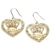 Gold Tone Juicy Inspired Heart and Crown Crystal Fashion Couture Earrings Girls Teens Women