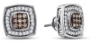 14K White Gold Round Brilliant Cut Chocolate Brown and White Diamond - Square Princess Shape Halo Channel Set Studs Earrings with Secure Screw Back Closure - (1/2 cttw.)