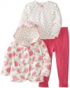 Little Me Baby-Girls Infant Rose 3 Piece Jacket Set, Pink Floral, 12 Months