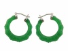 Green Jade Bamboo Hoop Earrings, 925 Sterling Silver