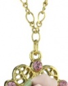 1928 Bridal Porcelain Rose Pink Crystal Necklace,16+3 Inch Extender