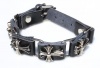 Dynamis Jewelry Genuine Black Leather & 316L Stainless Steel Adjustable Celtic Cross Bracelet