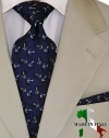 Berioni Made in Italy Woven Silk Mens Jacquard Woven Tie Hanky Set D3 Navy White