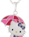 Girls Hello Kitty Silver-Plated Brass Enamel Umbrella Pendant Necklace