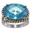 Sterling Silver Two-Tone Aqua Oval CZ Ring