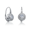CleverEve Designer Series Sterling Silver White Round Bezel & Pave CZ Euro Wire Earrings 9.25 x 18.75mm