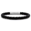 Braided Black Leather Mens Bracelet 6 mm 8 1/2 inches with Locking Stainless Steel Clasp