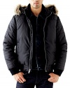 GUESS Men's Long-Sleeve Faux-Fur Hooded Puffer Jacket, JET BLACK (LARGE)