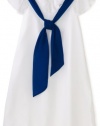 Blush by Us Angels Big Girls' Flutter Sleeve Dress with Contrast Necktie, White, 10