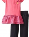 U.S. POLO ASSN. Little Girls' Short Sleeve Peplum Top and Denim Leggings Set