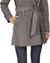 DKNY Women's Double-Breasted Hooded Trench Coat Grey Outerwear LG (12-14)