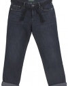 Lauren Jeans Co. Women's Belted Dark Wash Boyfriend Jeans