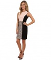 Calvin Klein Black and Blush Lace And Lux Belted Sheath 10