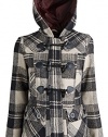 Dollhouse Womens Hooded Dressy Classic Plaid Wool Winter Pea Coat with Toggles
