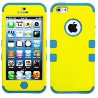 myLife (TM) Sky Blue and Yellow - Colorful Robot Series (Neo Hypergrip Flex Gel) 3 Piece Case for iPhone 5/5S (5G) 5th Generation iTouch Smartphone by Apple (External 2 Piece Fitted On Hard Rubberized Plates + Internal Soft Silicone Easy Grip Bumper Gel +