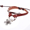 Modern Fantasy Fashion Multi Strand Engraved Flower Pendant Style Adjustable Length Leather Wrap Bracelet