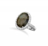CleverEve Designer Series 2mm Thin Band Sterling Silver Pave CZ Edge Labradorite Cocktail Ring (Sz 5 to 11)