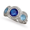 CleverEve Designer Series Rhodium Plated Brass Light & Dark Blue CZ Cocktail Ring 2.0mm w/ Pave CZ Edge Band (Sz 5 to 10)